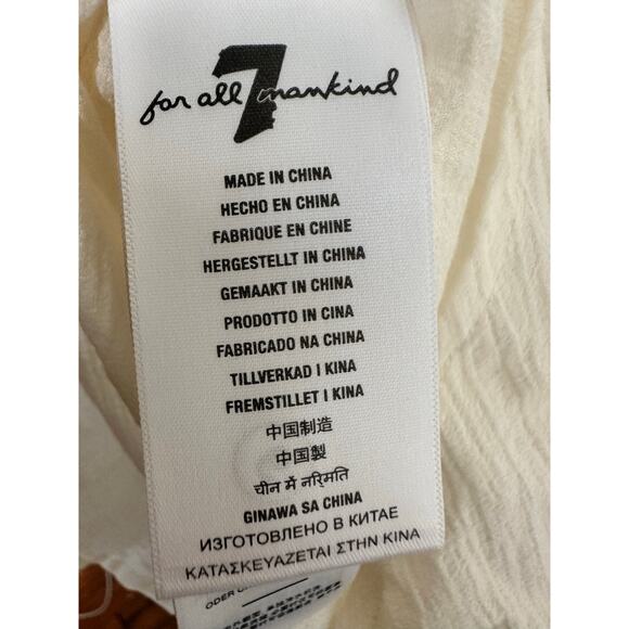 7 FOR ALL MANKIND Cream White Bubble Sleeve Zip Up Detail Blouse size XS NWT - Picture 11 of 11